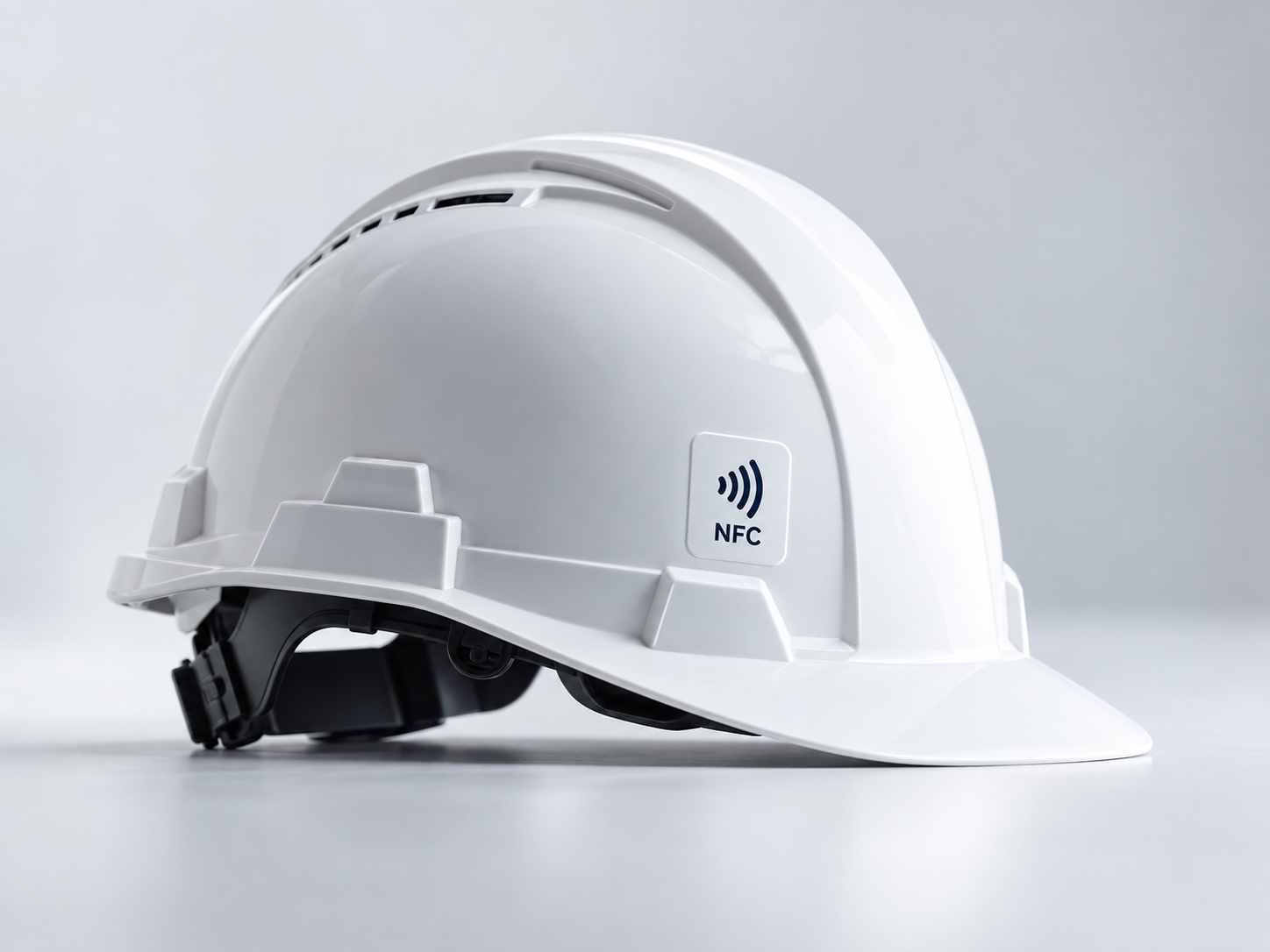 Casque de chantier blanc équipé d'un tag NFC